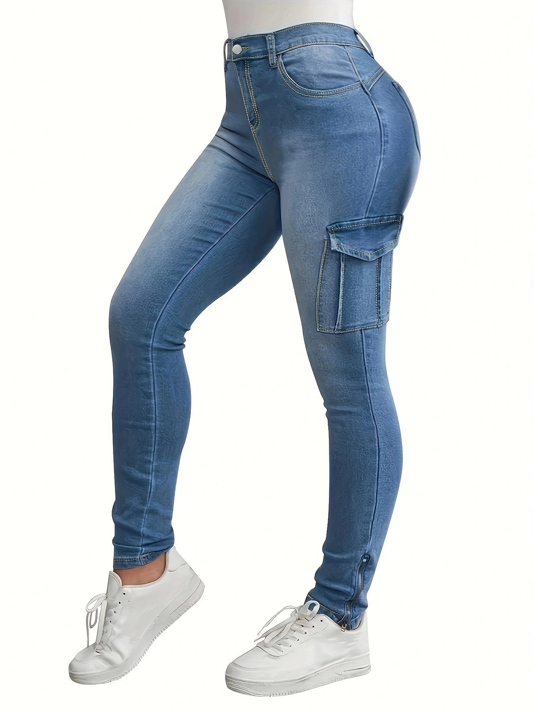 Damen Hochtaillierte Stretch-Cargo-Jeggings mit schmaler Passform und seitlicher Cargotasche Echo Archiv