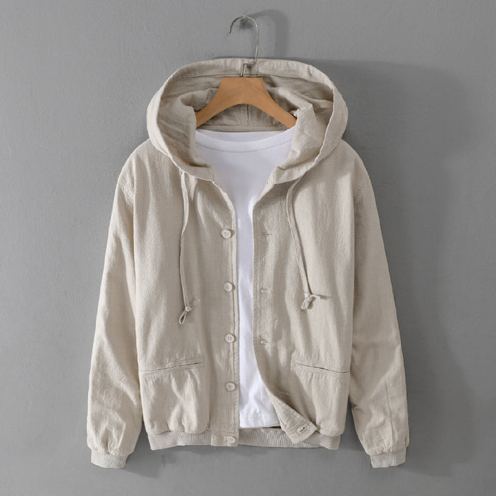 Herren Leichte Leinen-Hoodiejacke mit Knopfleiste und Kordelzug Echoarchiv