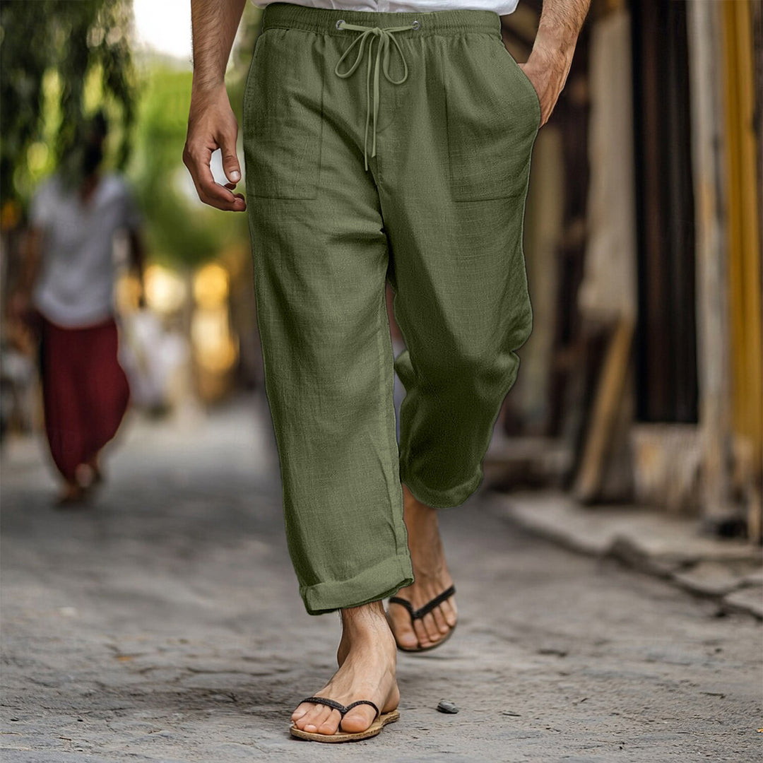 Herren lässige und atmungsaktive Leinenhose mit elastischem Bund und praktischen Seitentaschen Echoarchiv