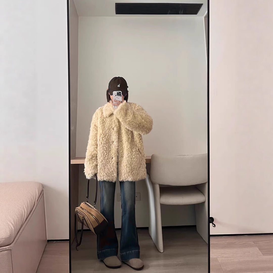 Damen Teddy-Mantel aus Kunstfell mit Oversize-Schnitt und Eingrifftaschen Echoarchiv