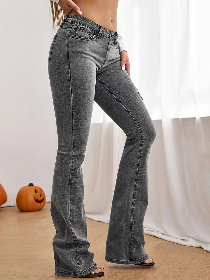 Damen Taillenhohe ausgestellte Jeans mit Perlenapplikation und formendem Bund Echo Archiv