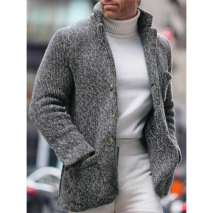 Herren Grobstrick-Cardigan-Jacke mit hohem Stehkragen und aufgesetzten Taschen Echo Archiv