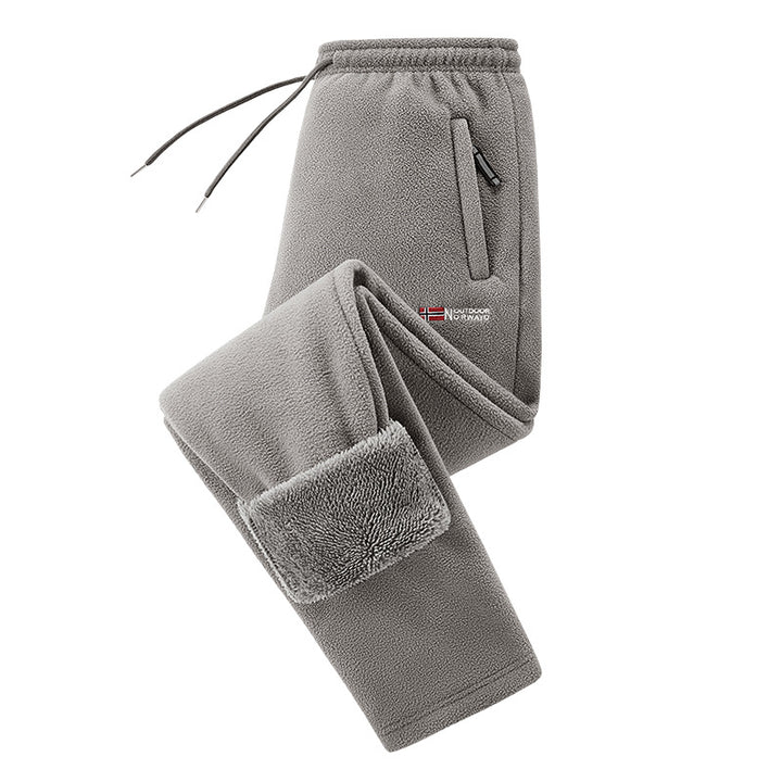 Herren Thermo-Fleece Jogginghose mit faltbaren Sherpa-Bündchen, verdeckten Reißverschluss-Taschen und elastischem Kordelzugbund – Sorevano