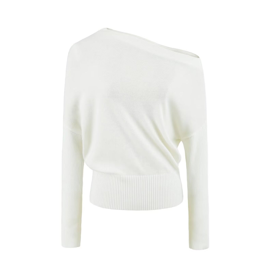 Damen Oversize One-Shoulder Pullover mit Fledermausärmeln und breitem Rippenbund Echoarchiv