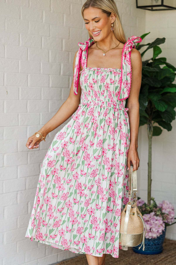 Damen Sommerkleid mit Raffung und schulterlangen Bindebändern Echo Archiv