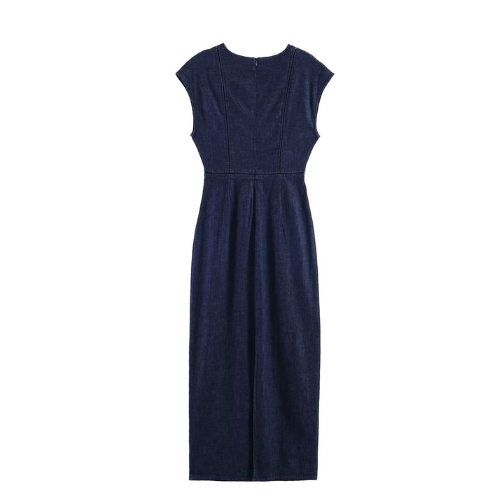 Damen Denim Maxikleid mit elegantem V-Ausschnitt und figurformender Silhouette Echo Archiv