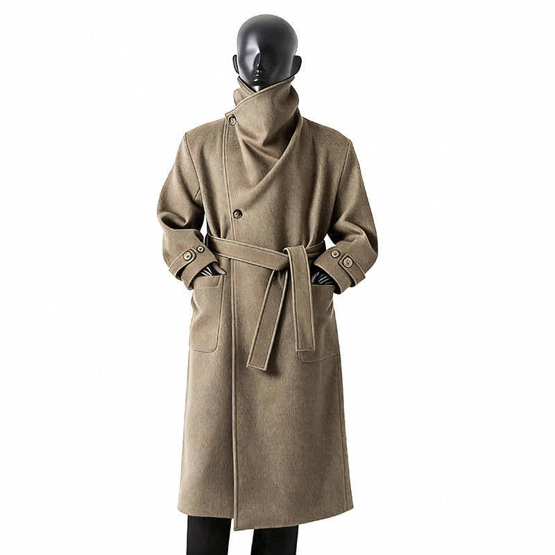 Damen Eleganter langer Wollmix-Cocoon-Mantel mit überlappendem Schalkragen und aufgesetzten Taschen Echoarchiv