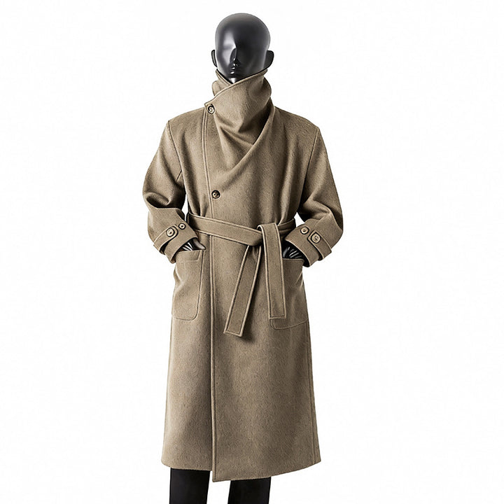 Damen Eleganter langer Wollmix-Cocoon-Mantel mit überlappendem Schalkragen und aufgesetzten Taschen Echoarchiv