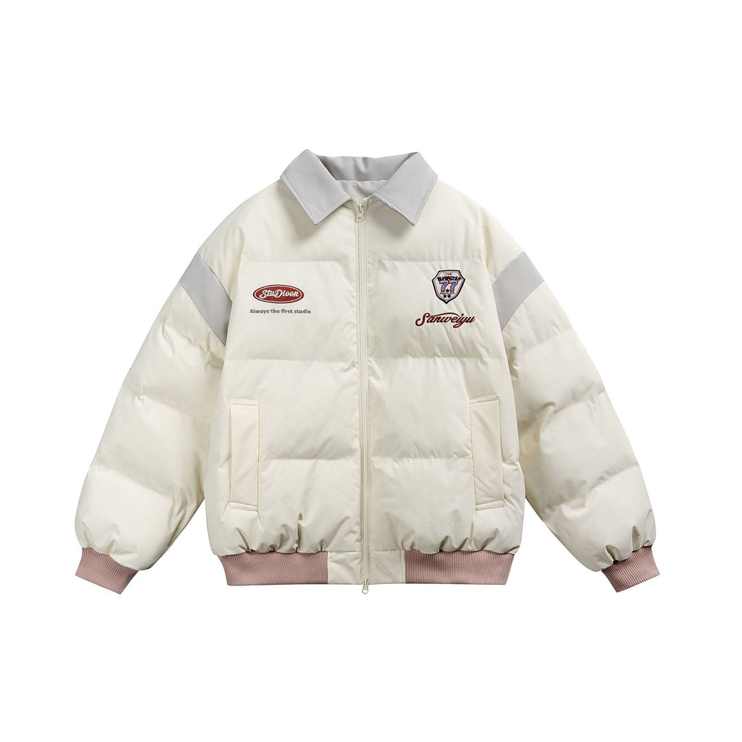 Damen Kurz geschnittene wattierte Blousonjacke mit kontrastierendem Kragen und Stickdetails Echoarchiv