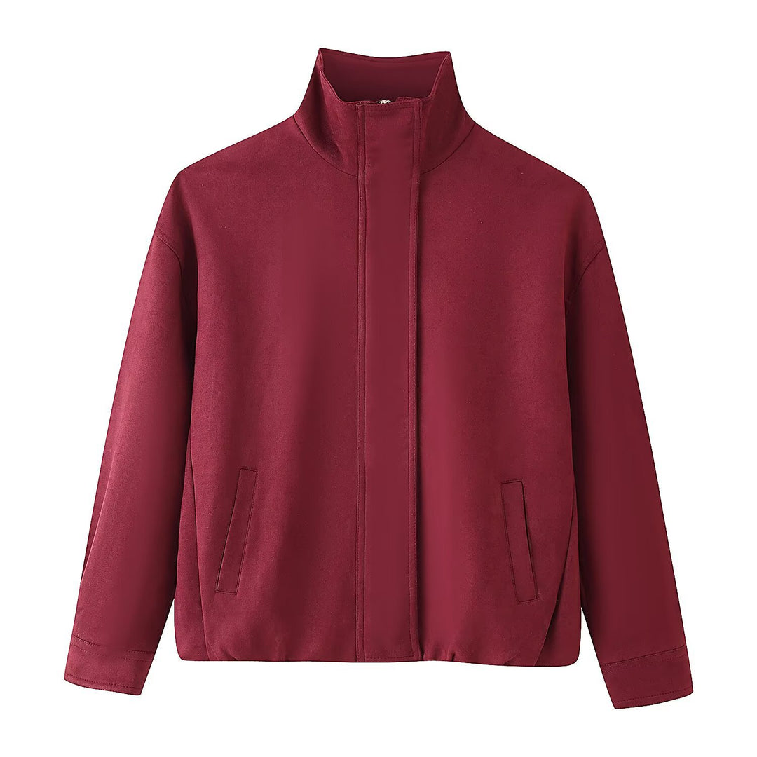 Damen Minimalistische Stehkragen-Übergangsjacke mit verdecktem Reißverschluss und Eingrifftaschen Echo Archiv
