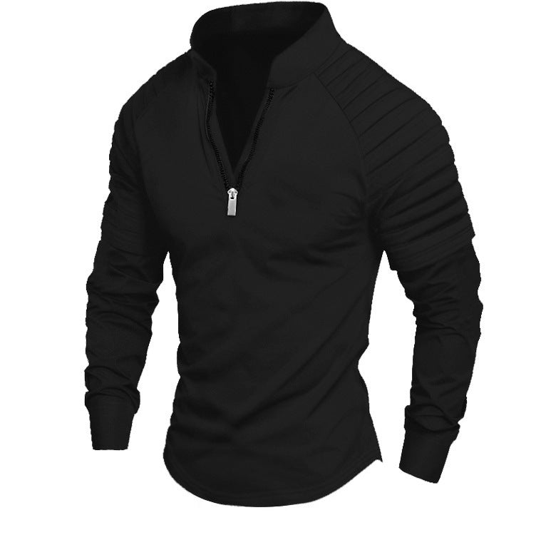 Herren Slim-Fit Troyer mit gesteppter Schulterpasse und halbem Reißverschluss – Cavarno