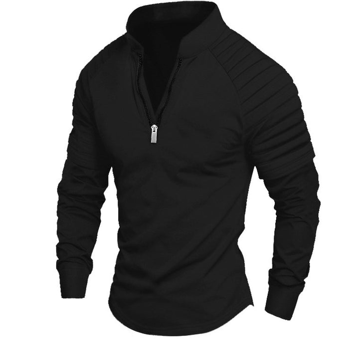 Herren Slim-Fit Troyer mit gesteppter Schulterpasse und halbem Reißverschluss – Cavarno