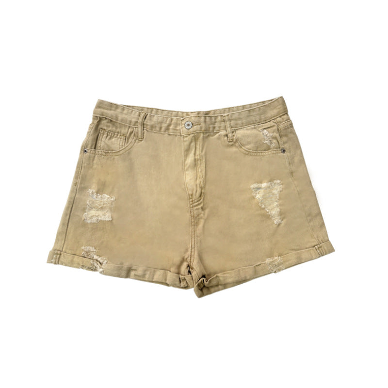 Damen Modische Destroyed Shorts aus Denim mit lässigem Schnitt und fransigen Details Echo Archiv