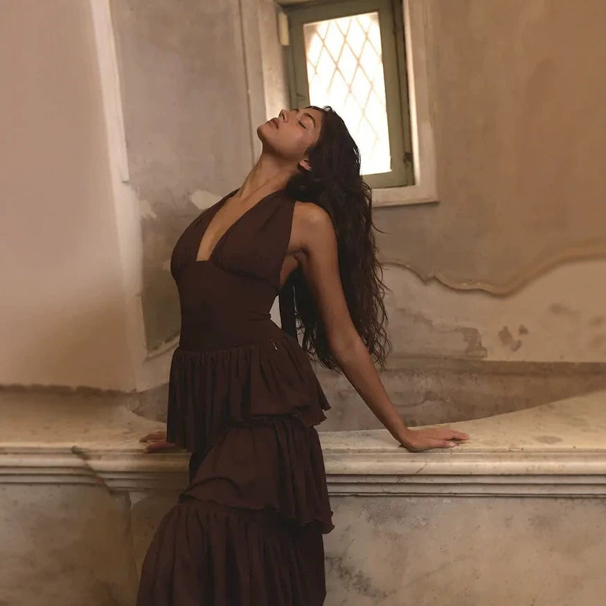 Damen Festliches Maxikleid mit Volantröcken Echo Archiv