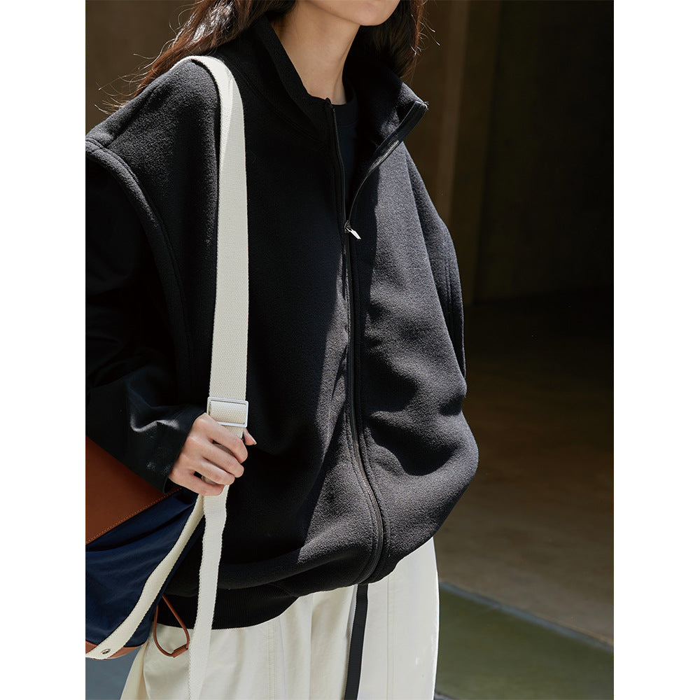 Damen Oversize-Fleece-Weste mit Reißverschluss und Stehkragen Echoarchiv
