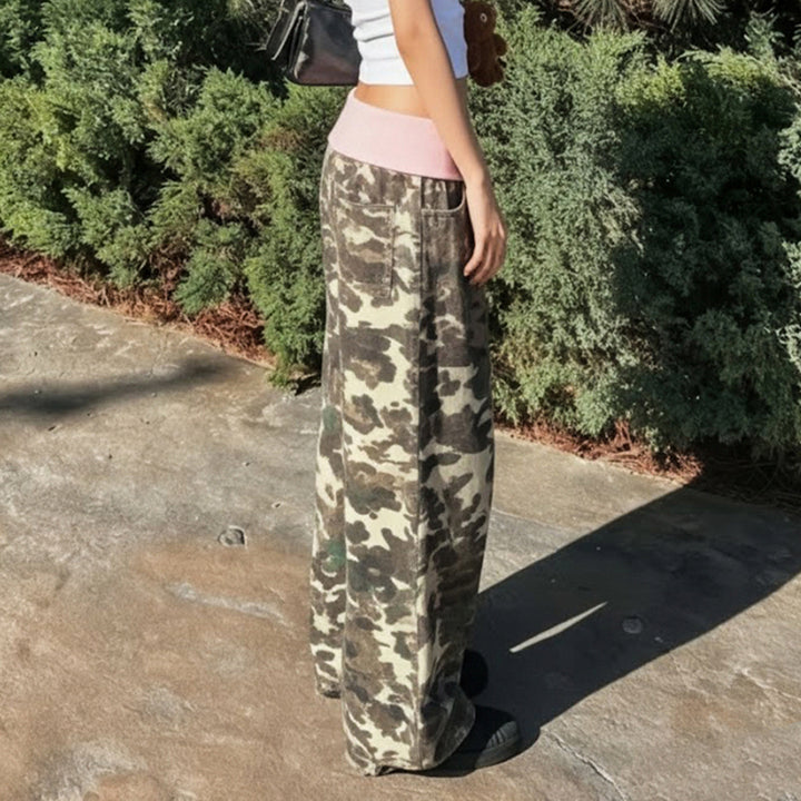 Damen nan weite Lounge-Hose mit Umschlagbund, Camouflage‑Muster und elastischem Komfortstretch Echo Archiv