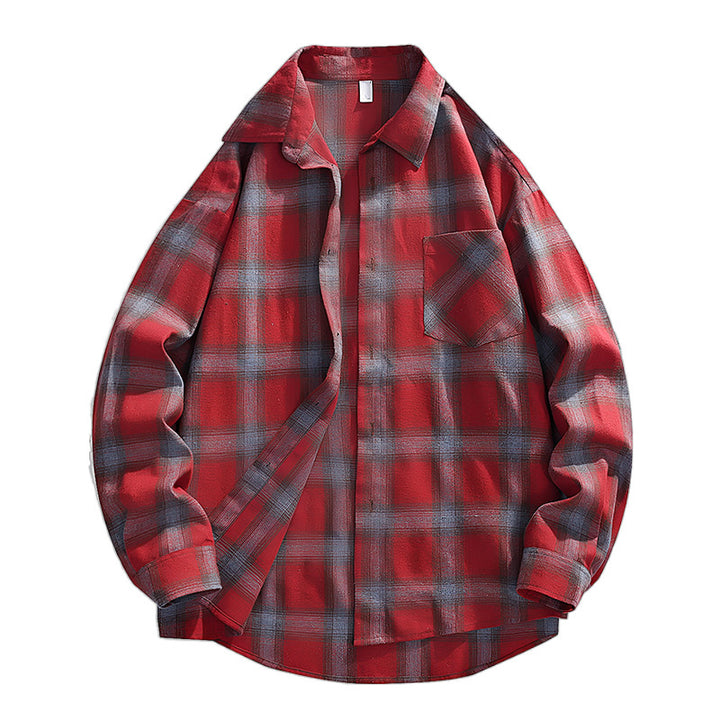 Herren Oversize karierte Flanellhemdjacke mit Brusttasche & abgerundetem Saum Echo Archiv