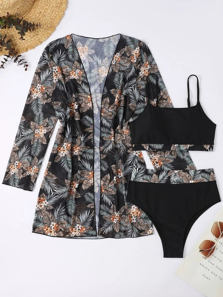 Damen Bikini-Set mit hochgeschnittenem Höschen und floralem Kimono Echo Archiv