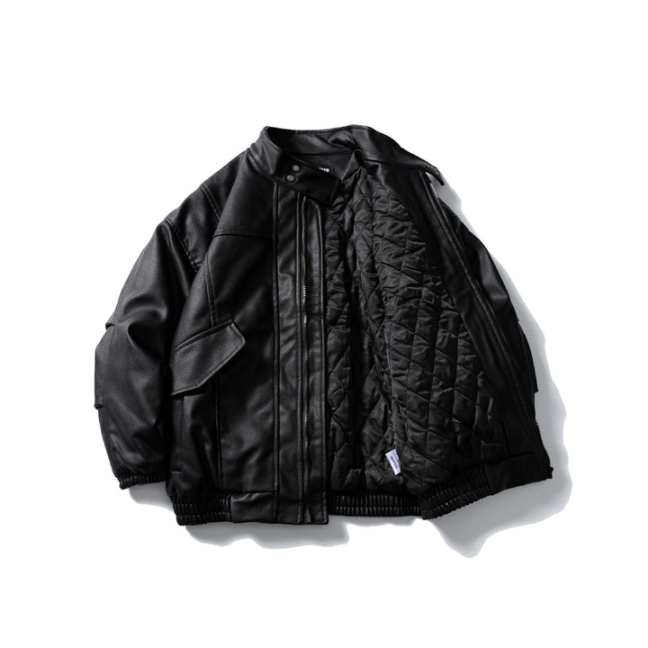 Herren Leder-Blouson im Aviator‑Stil mit hohem Drehkragen, Pattentaschen und elastischem Saum Echoarchiv