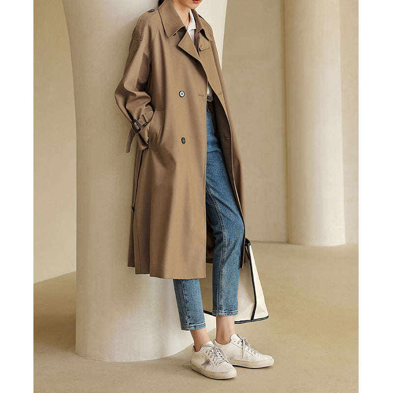 Damen Eleganter Trenchcoat mit doppelter Knopfleiste und praktischem Taillengürtel Echoarchiv