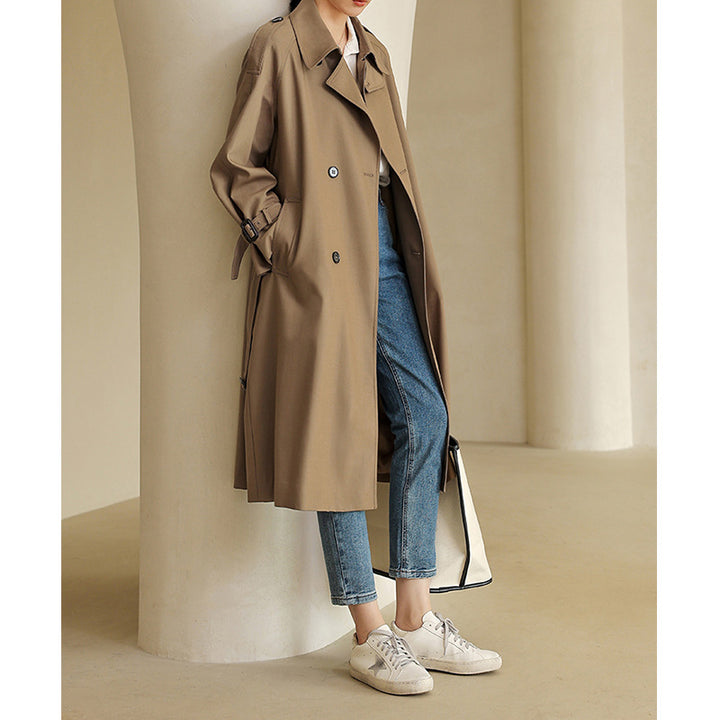 Damen Eleganter Trenchcoat mit doppelter Knopfleiste und praktischem Taillengürtel Echoarchiv