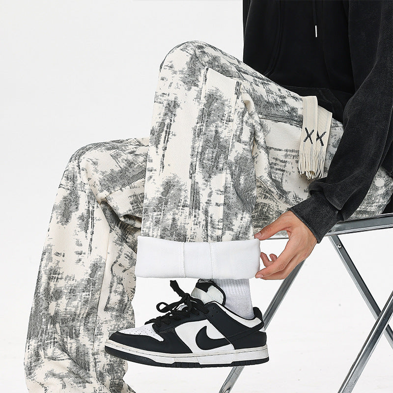 Herren Weit geschnittene Loungehose mit abstraktem Allover‑Print, elastischem Bund und Tunnelzug Echo Archiv