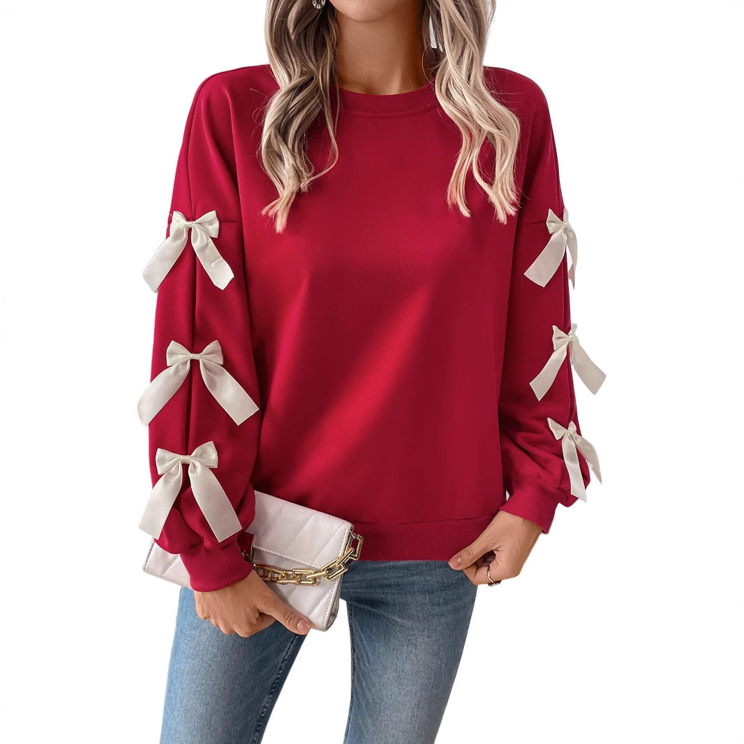 Damen Sweatshirt mit dekorischen Schleifen an den Ärmeln Echoarchiv