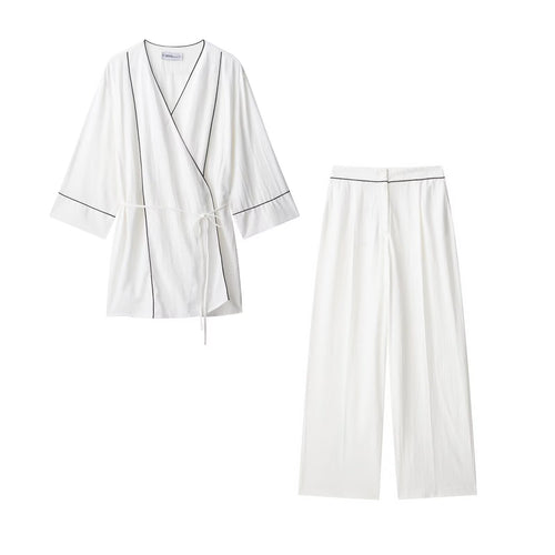 Damen Kimono-Cardigan mit Bindegürtel und Kontrastpaspel Echo Archiv