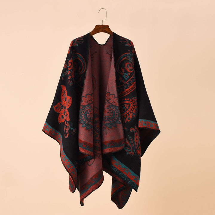 Damen Eleganter Jacquard-Poncho mit Paisley-Muster und offener Vorderseite – Avérine