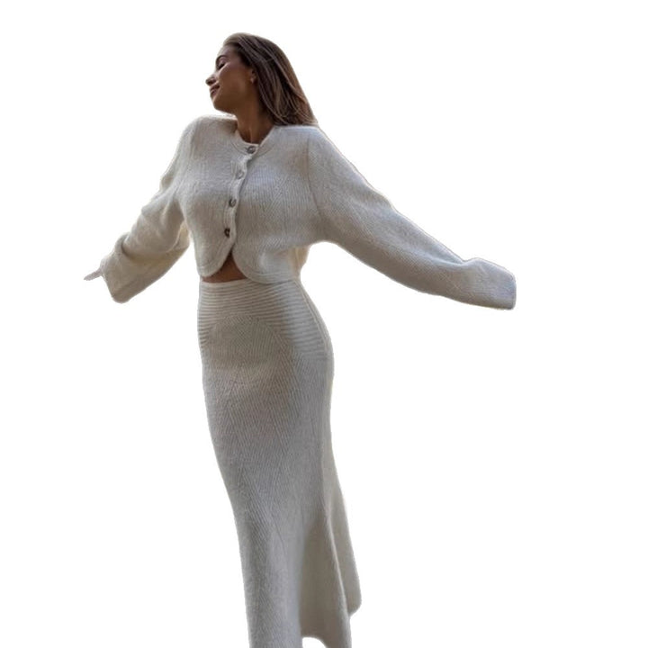 Damen Zweiteiliges Strickset mit Cropped-Cardigan und Maxi-Rock Echoarchiv