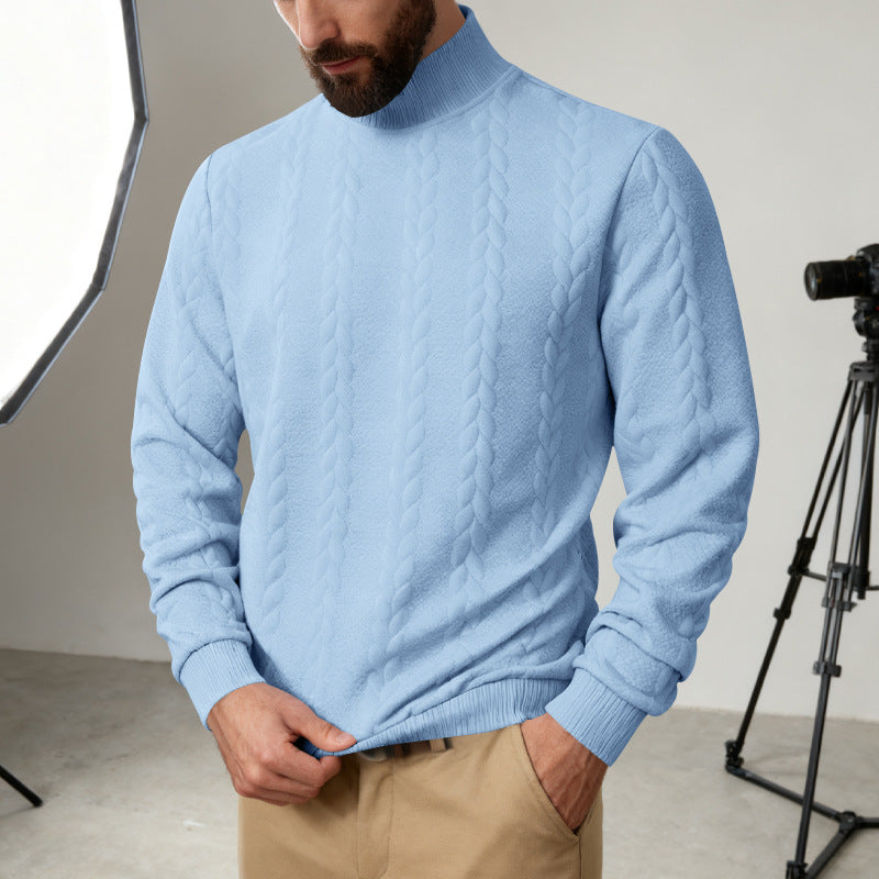 Herren Strickpullover mit hohem Kragen und Zopfmuster Echoarchiv