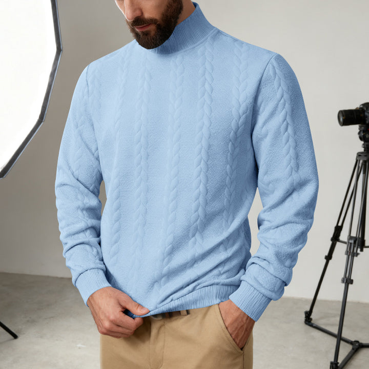 Herren Strickpullover mit hohem Kragen und Zopfmuster Echoarchiv