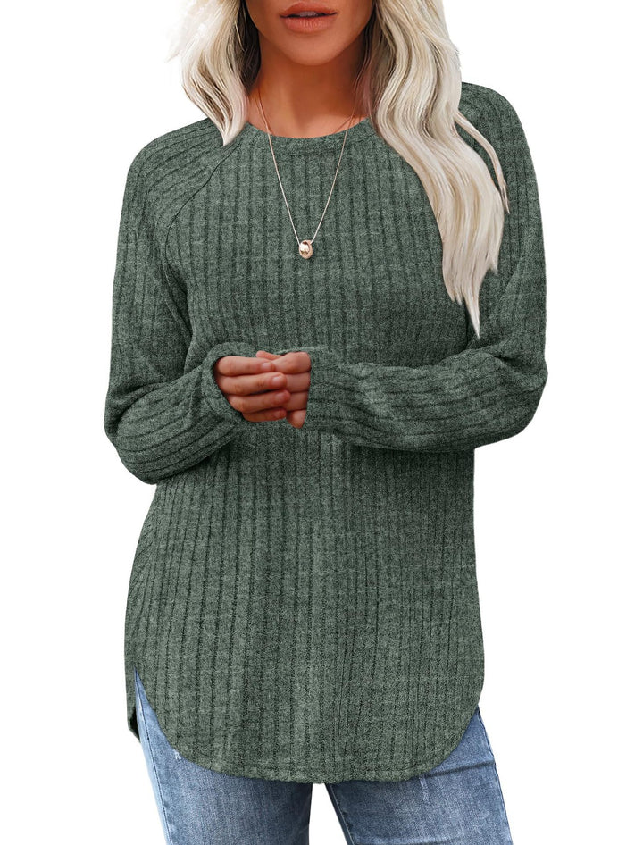 Damen gerippter Strickpullover mit Rundhalsausschnitt Oversize-Passform und Seitenschlitzen Echo Archiv