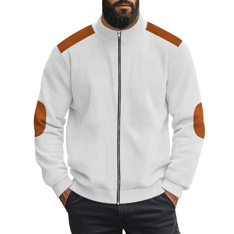 Herren sportliche Strickjacke mit kontrastierenden Lederapplikationen Echoarchiv