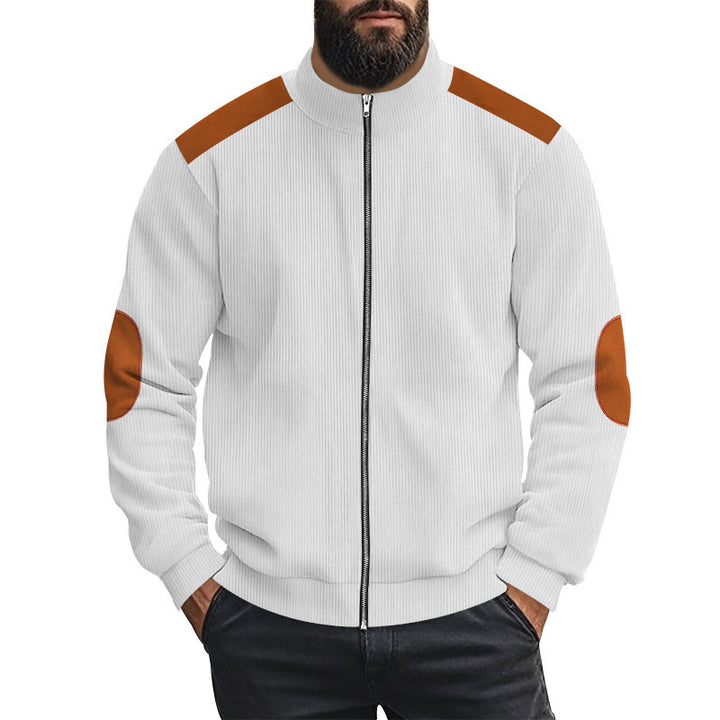 Herren sportliche Strickjacke mit kontrastierenden Lederapplikationen Echoarchiv