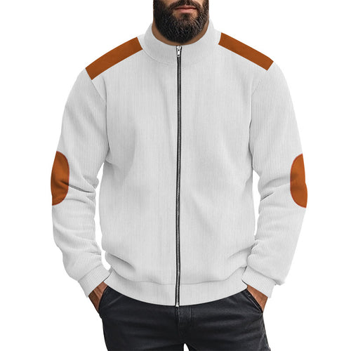 Herren sportliche Strickjacke mit kontrastierenden Lederapplikationen Echoarchiv