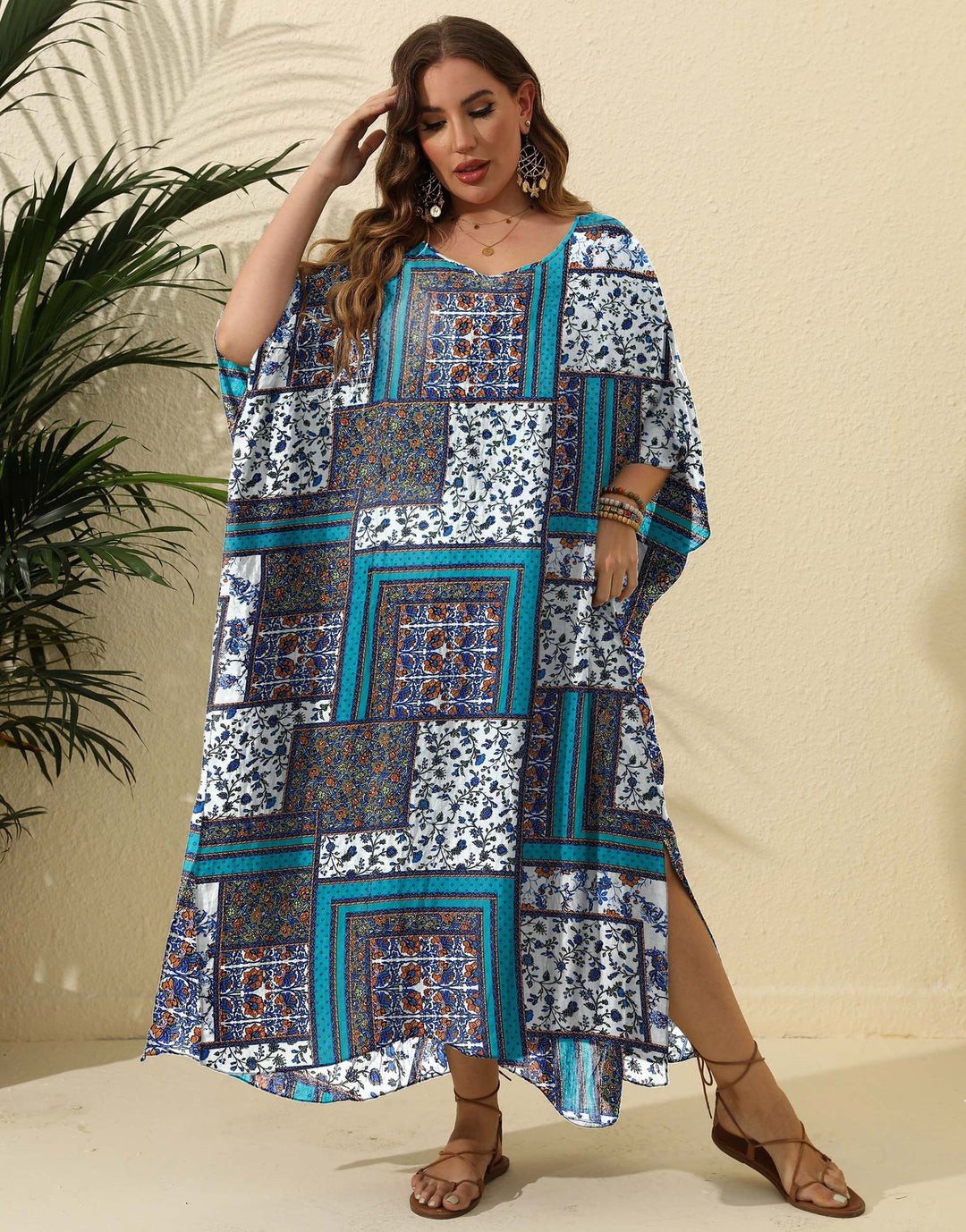 Damen luftiges Maxikleid mit farbenfrohem Patchwork-Design Echo Archiv