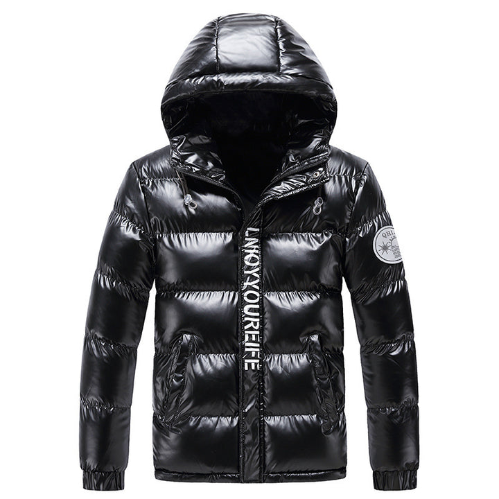Herren glänzende gesteppte Thermo-Pufferjacke mit Kapuze – Taviero