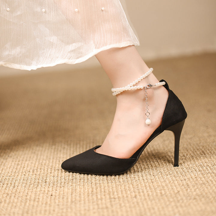 Damen Cut-Out Pumps mit Perlenknöchelriemen und schlankem Stiletto Echo Archiv