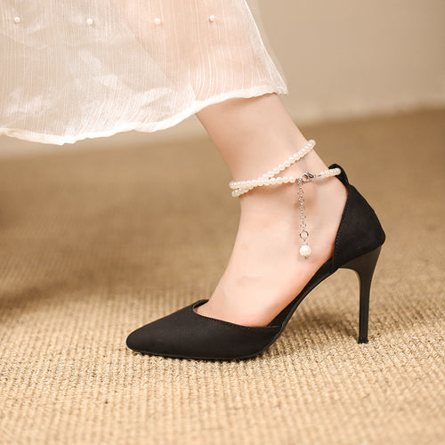 Damen Cut-Out Pumps mit Perlenknöchelriemen und schlankem Stiletto Echo Archiv