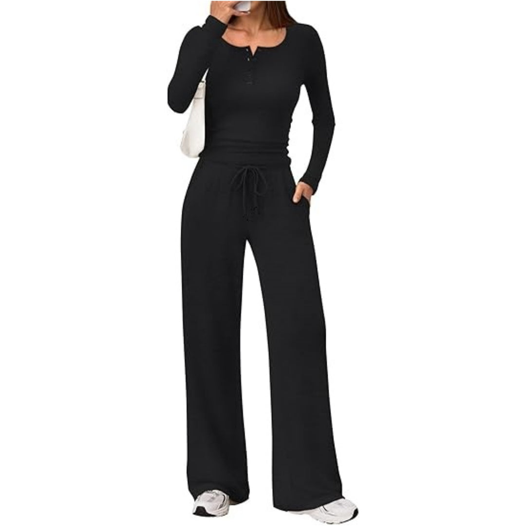 Damen Zweiteiliges Lounge-Set mit Henley-Top und weitem Jogginghose Schnitt Echo Archiv