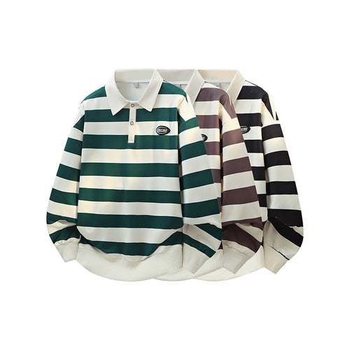 Herren Gestreiftes Oversize Rugby-Polo mit Kontrastkragen und Rippbündchen Echoarchiv