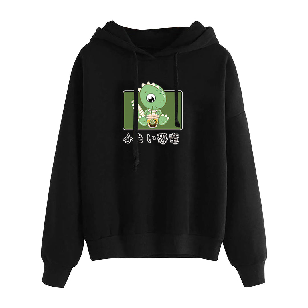 Damen kurz geschnittener Cropped-Kapuzenpullover mit niedlicher Frosch-Illustration und verstellbarer Kapuze – Auréline
