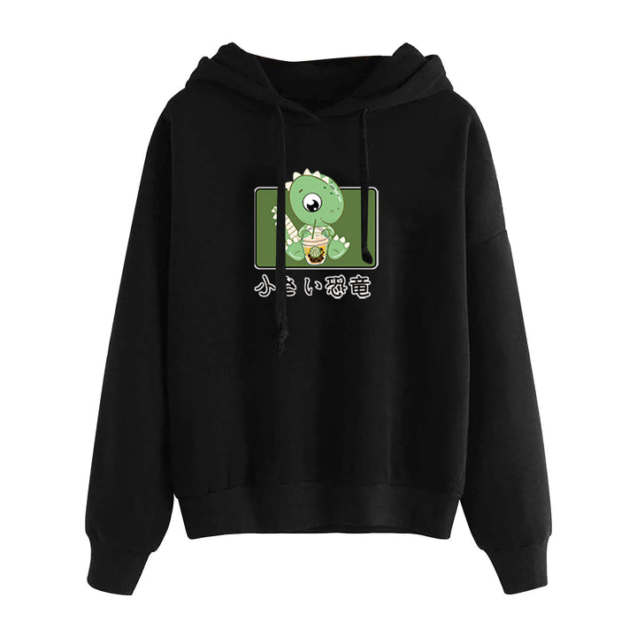 Damen kurz geschnittener Cropped-Kapuzenpullover mit niedlicher Frosch-Illustration und verstellbarer Kapuze – Auréline