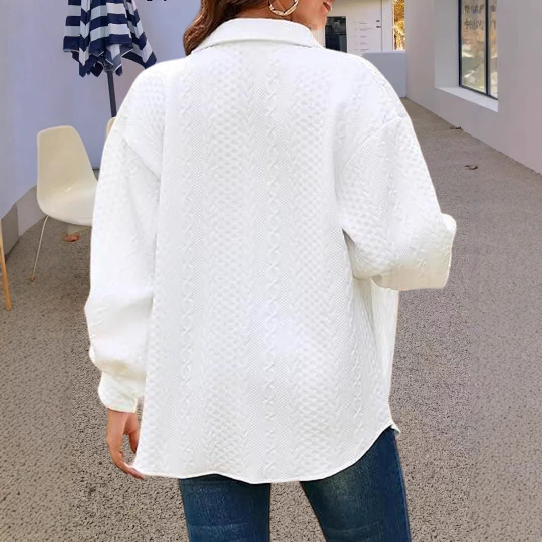Damen Oversize Strick‑Hemdjacke mit Zopfmuster und Knopfleiste Echoarchiv