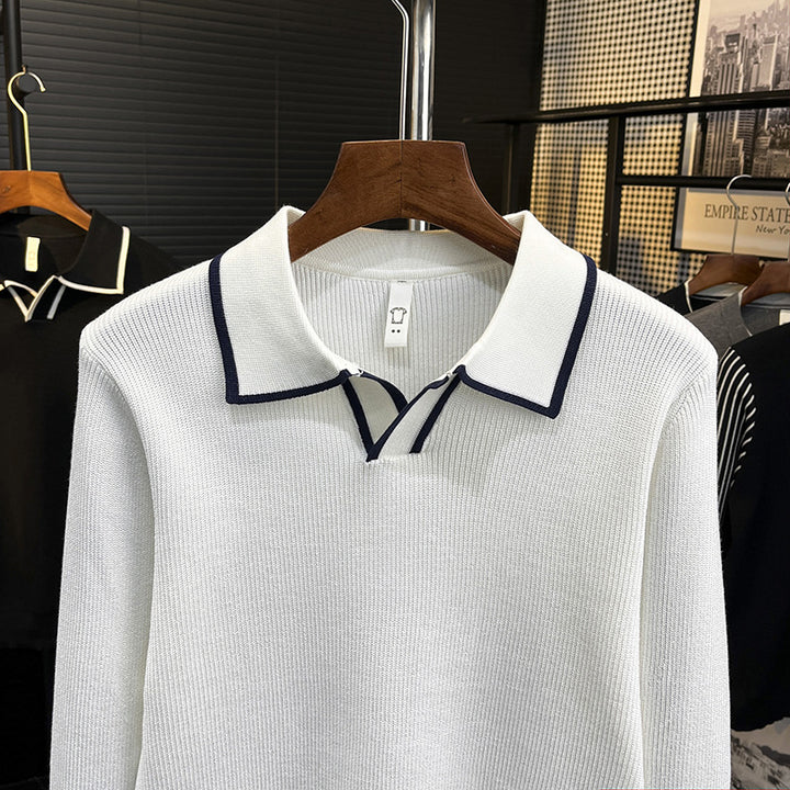 Herren Feinstrick-Polo-Pullover mit Kontrastpaspel und Hemdkragen Echoarchiv