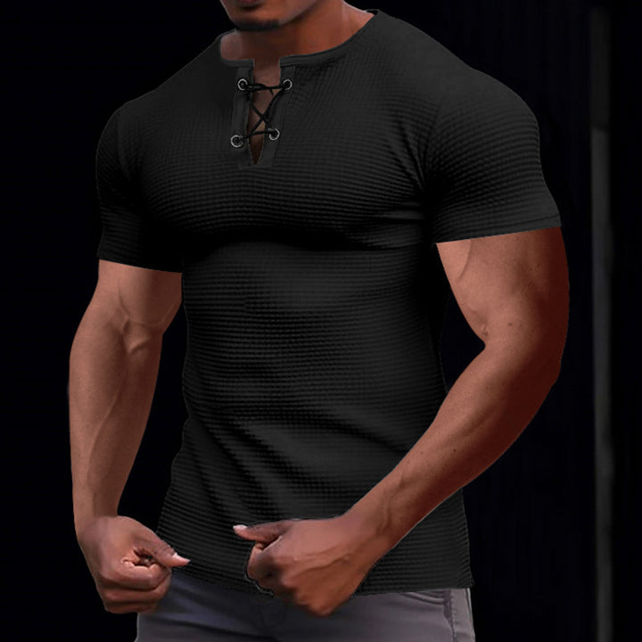 Herren lässiges Kurzarmshirt mit modischem Knopfdesign und strukturierter Textur Echoarchiv