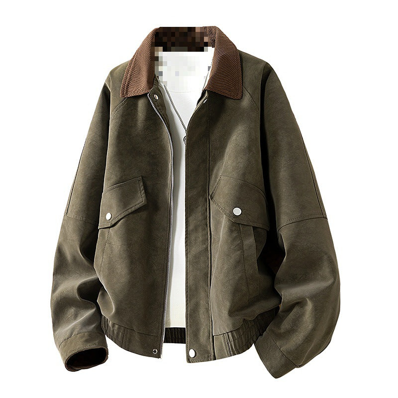 Herren Oversize Utility-Bomberjacke aus Kunstleder mit geripptem Saum und Hemdkragen Echoarchiv
