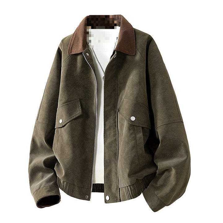 Herren Oversize Utility-Bomberjacke aus Kunstleder mit geripptem Saum und Hemdkragen Echoarchiv