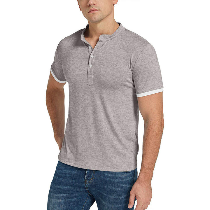 Herren Kurzarm Henley-Shirt mit modischem Stehkragen und kontrastierenden Ärmeln Echoarchiv